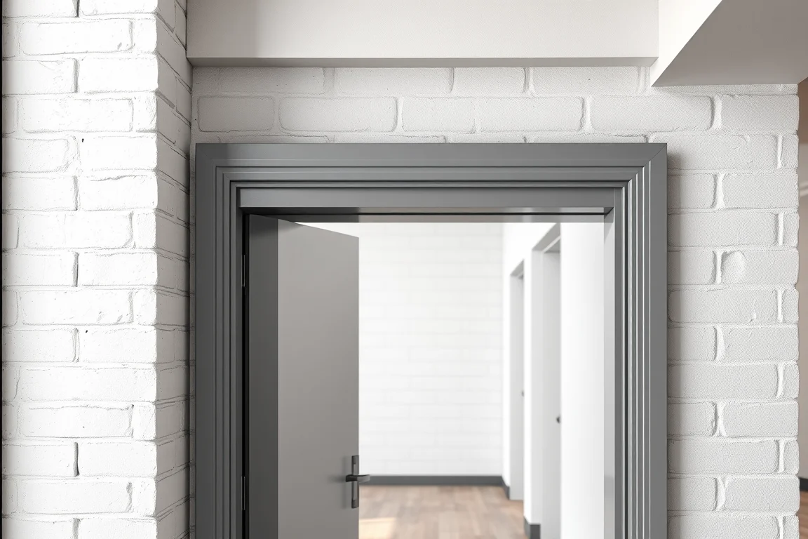 Steel door and hollow metal frame in a commercial corridor